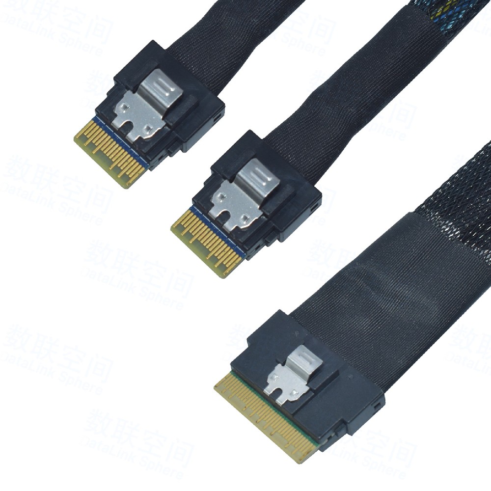 Slim SAS(SFF-8654)X8 转2xSFF-8654 X4 数据线