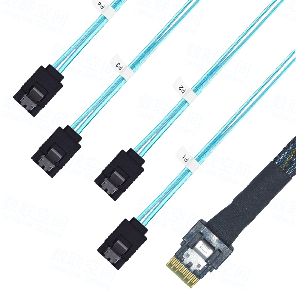 Slim SAS(SFF-8654)X4 转4xSATA3.0 数据线
